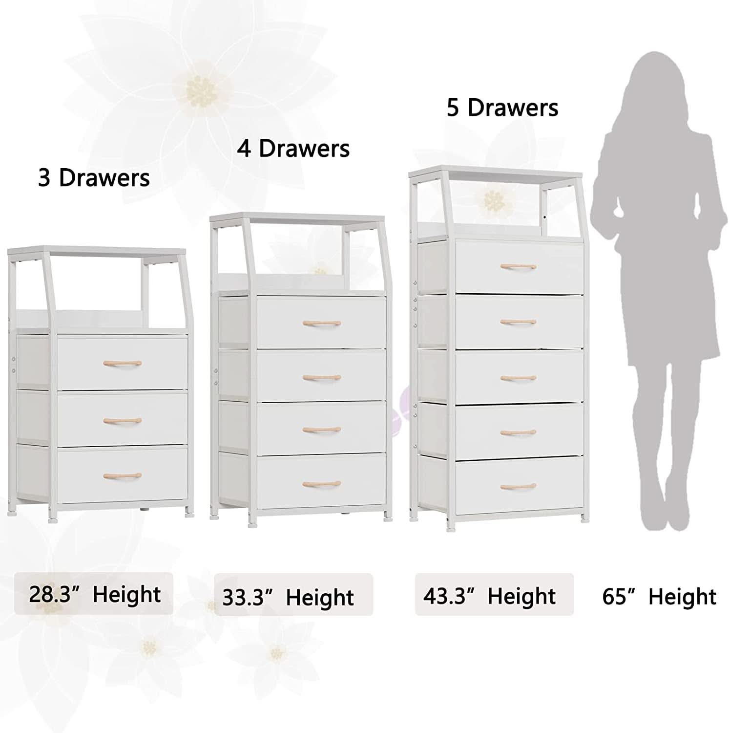 White Dresser With 5 Drawers And Wood Top Bedroom Storage