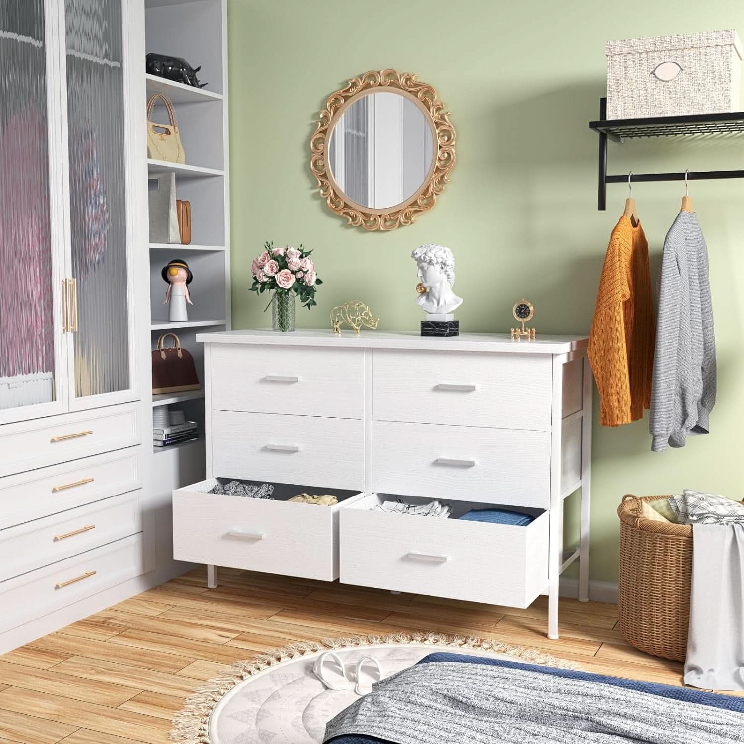 White Dresser With 6 Drawers For Bedroom Storage Solutions