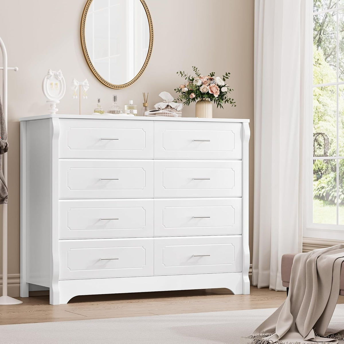 White Dresser With 8 Deep Drawers For Bedroom Or Living Room Storage