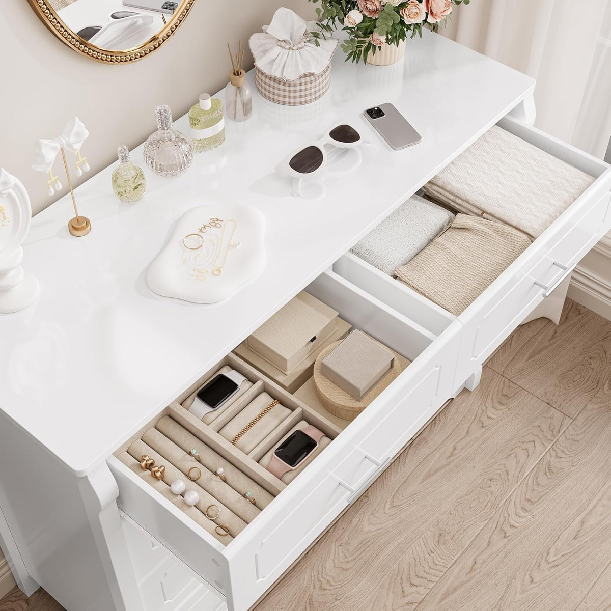 White Dresser With 8 Deep Drawers For Bedroom Or Living Room Storage