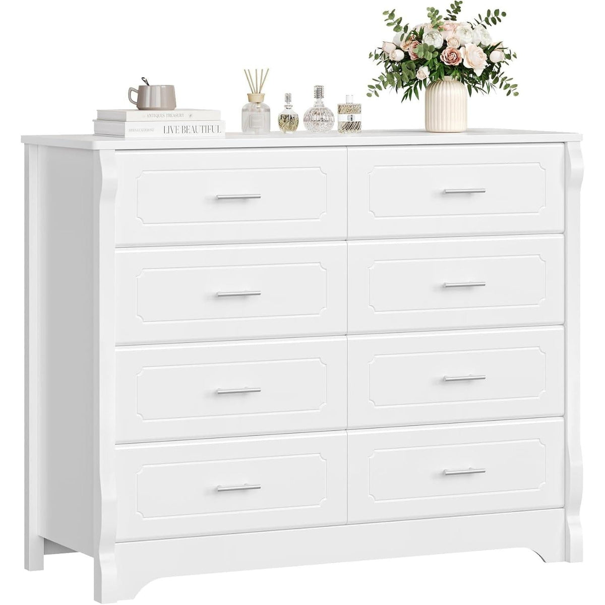 White Dresser With 8 Deep Drawers For Bedroom Or Living Room Storage