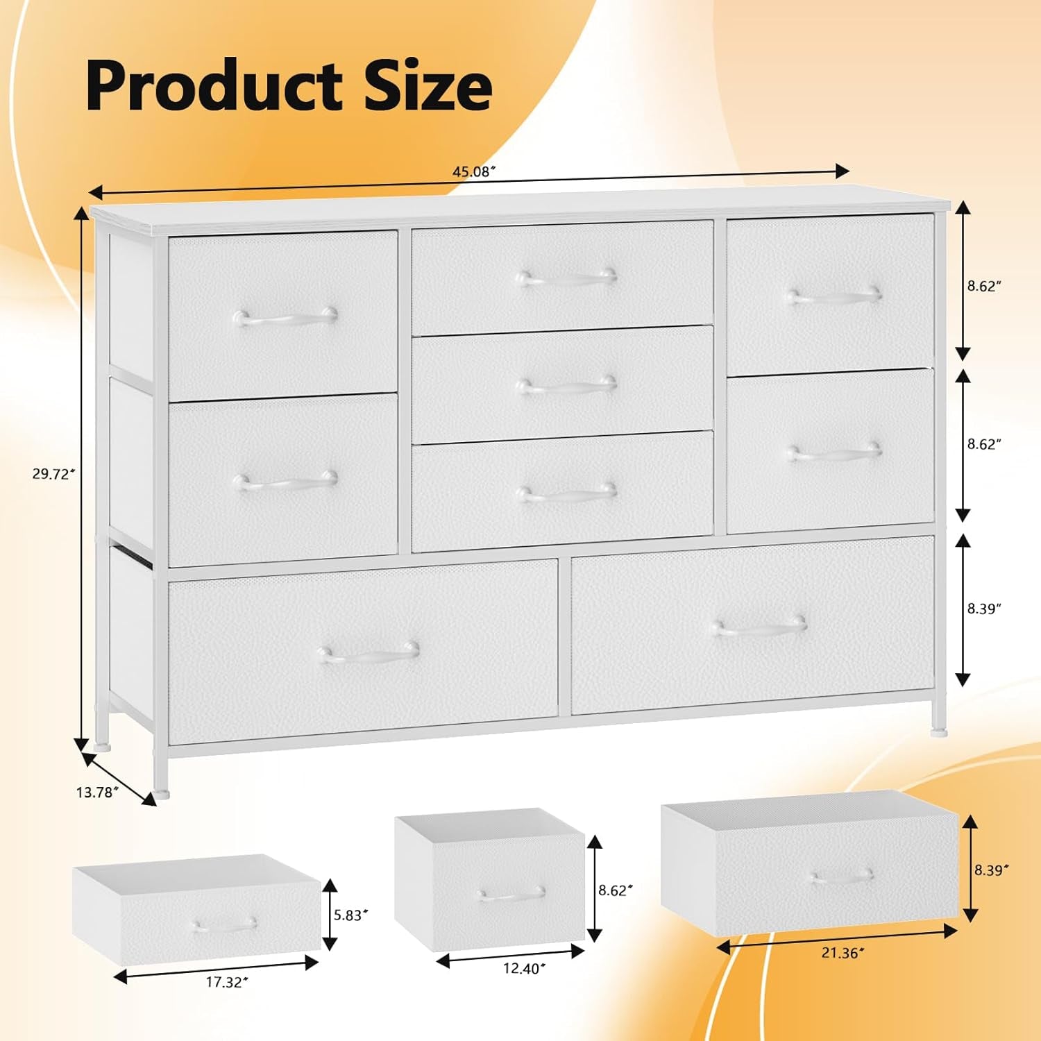 White Dresser With 9 Large Drawers For 55 Inch TV Stand