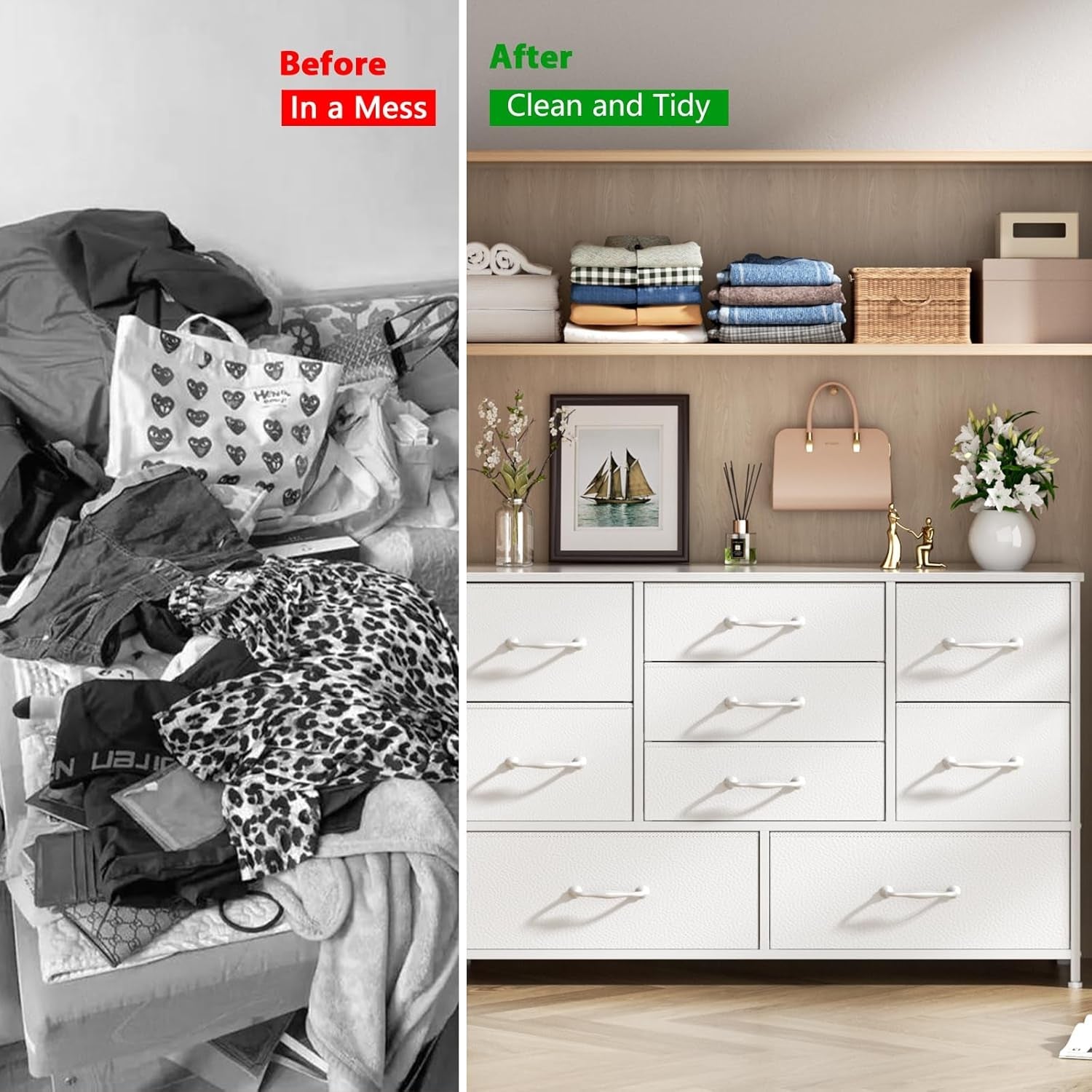 White Dresser With 9 Large Drawers For 55 Inch TV Stand