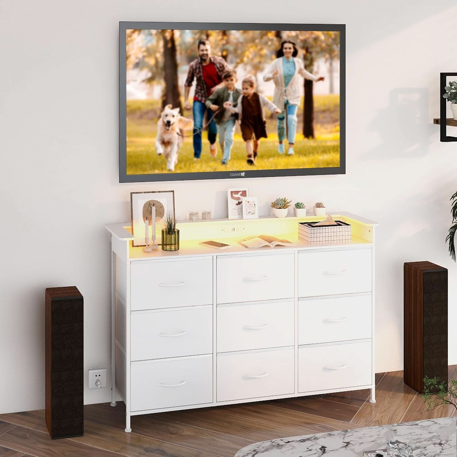 White Dresser With Integrated LED Lighting And Charging