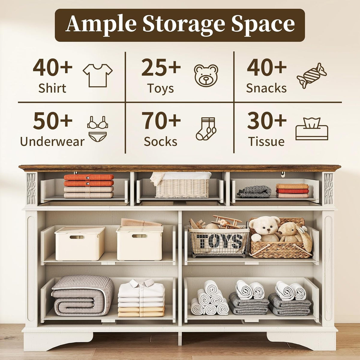 White Dresser With Seven Drawers Farmhouse Style Storage
