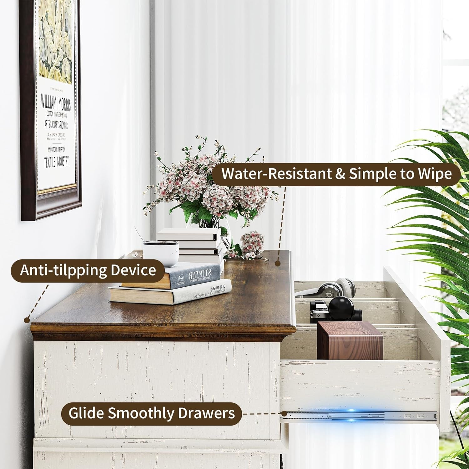White Dresser With Seven Drawers Farmhouse Style Storage