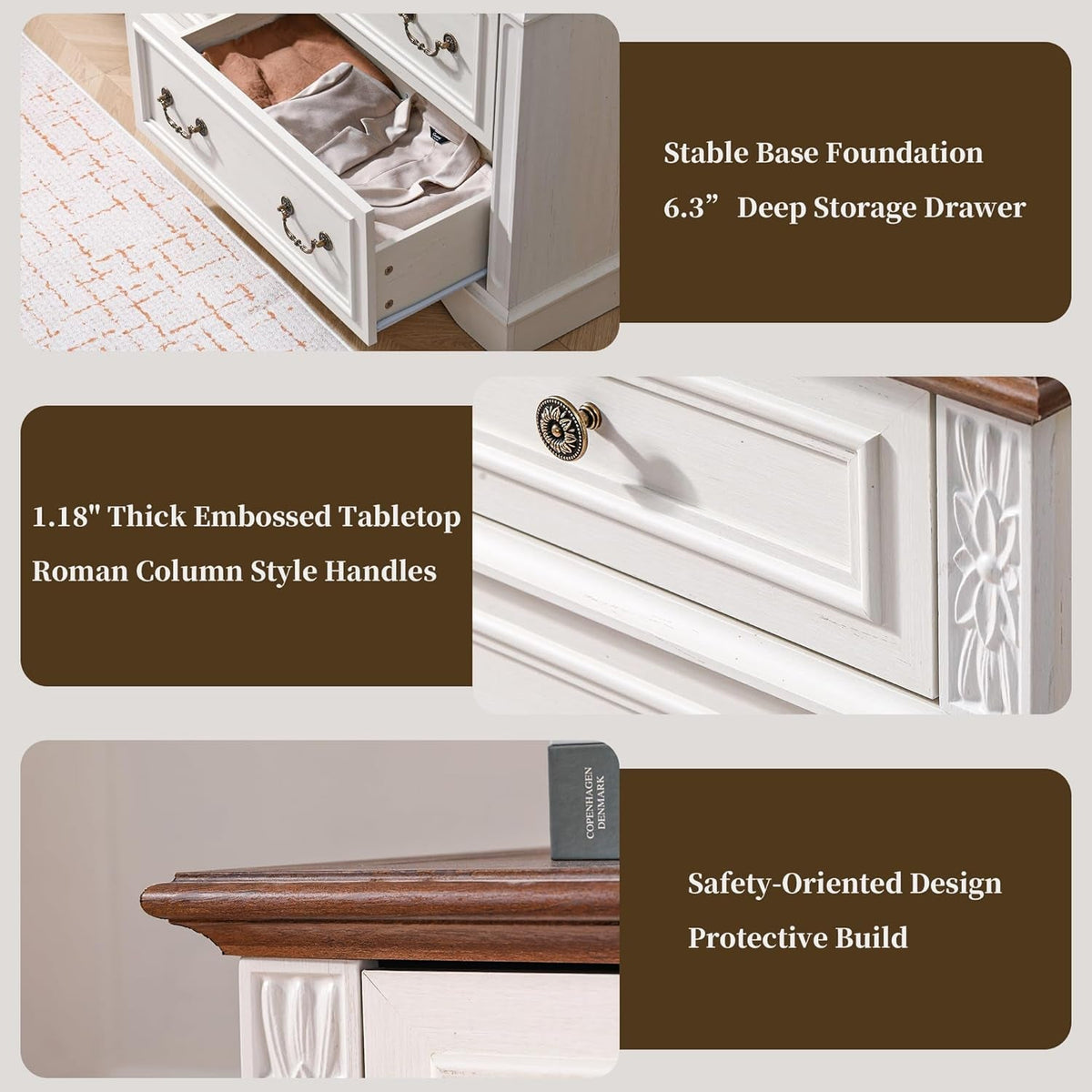 White Dresser With Seven Drawers Farmhouse Style Storage