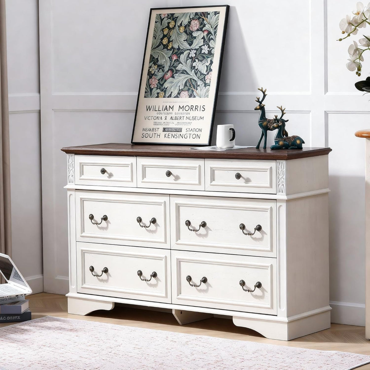 White Dresser With Seven Drawers Farmhouse Style Storage