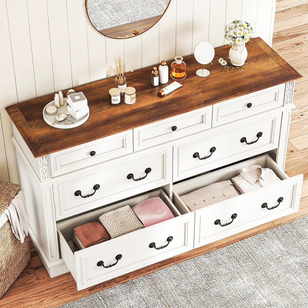 White Dresser With Seven Drawers Farmhouse Style Storage