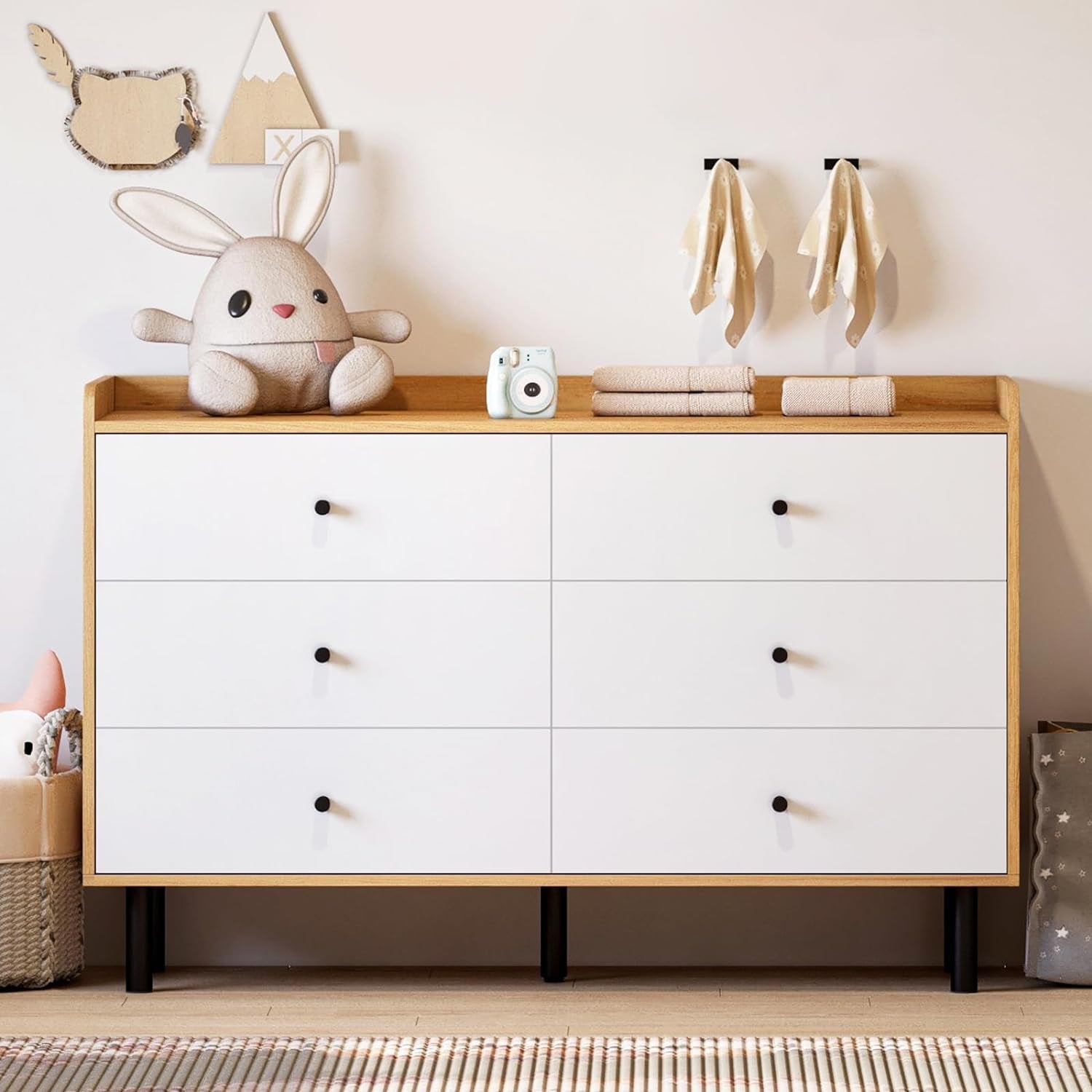 White Dresser With Six Drawers For Bedroom Storage