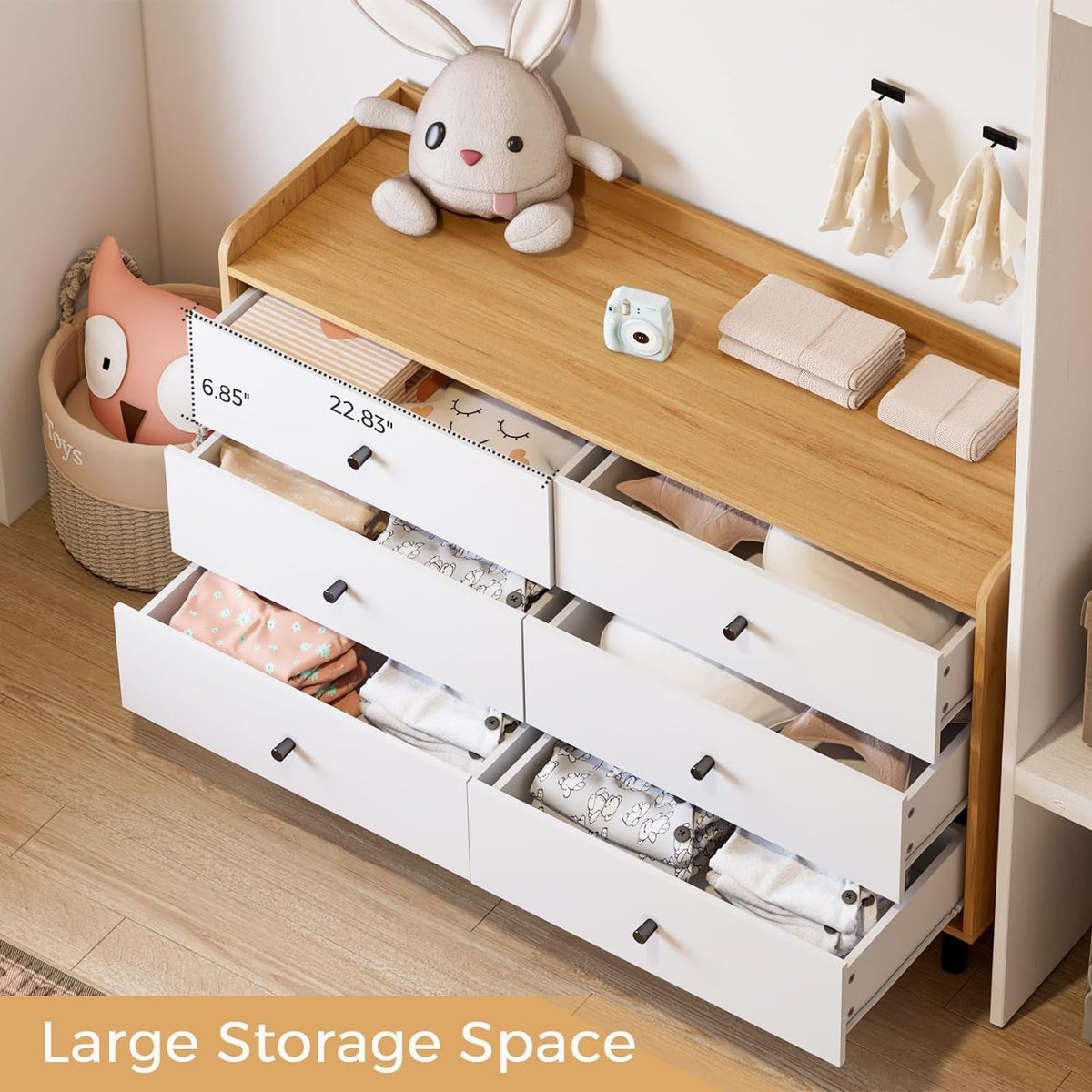 White Dresser With Six Drawers For Bedroom Storage