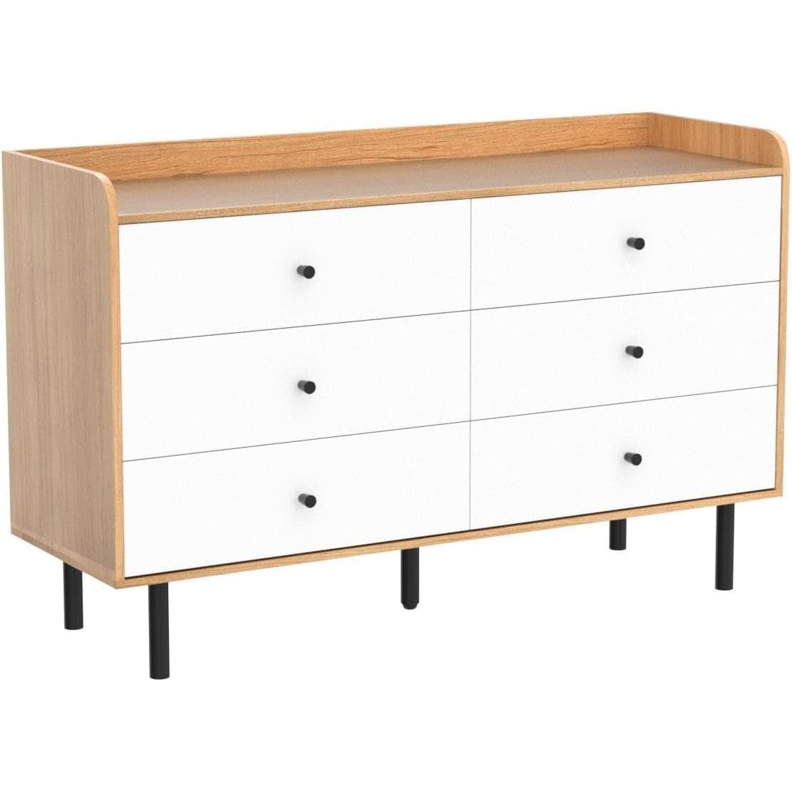White Dresser With Six Drawers For Bedroom Storage