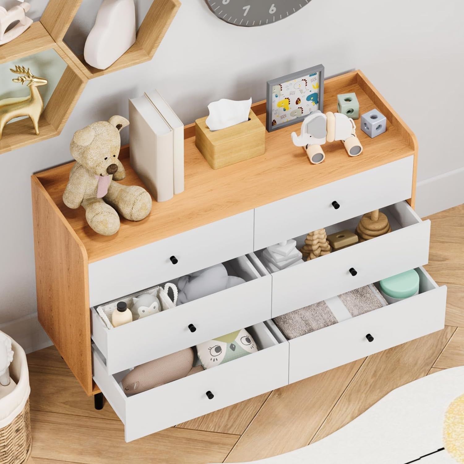White Dresser With Six Drawers For Bedroom Storage