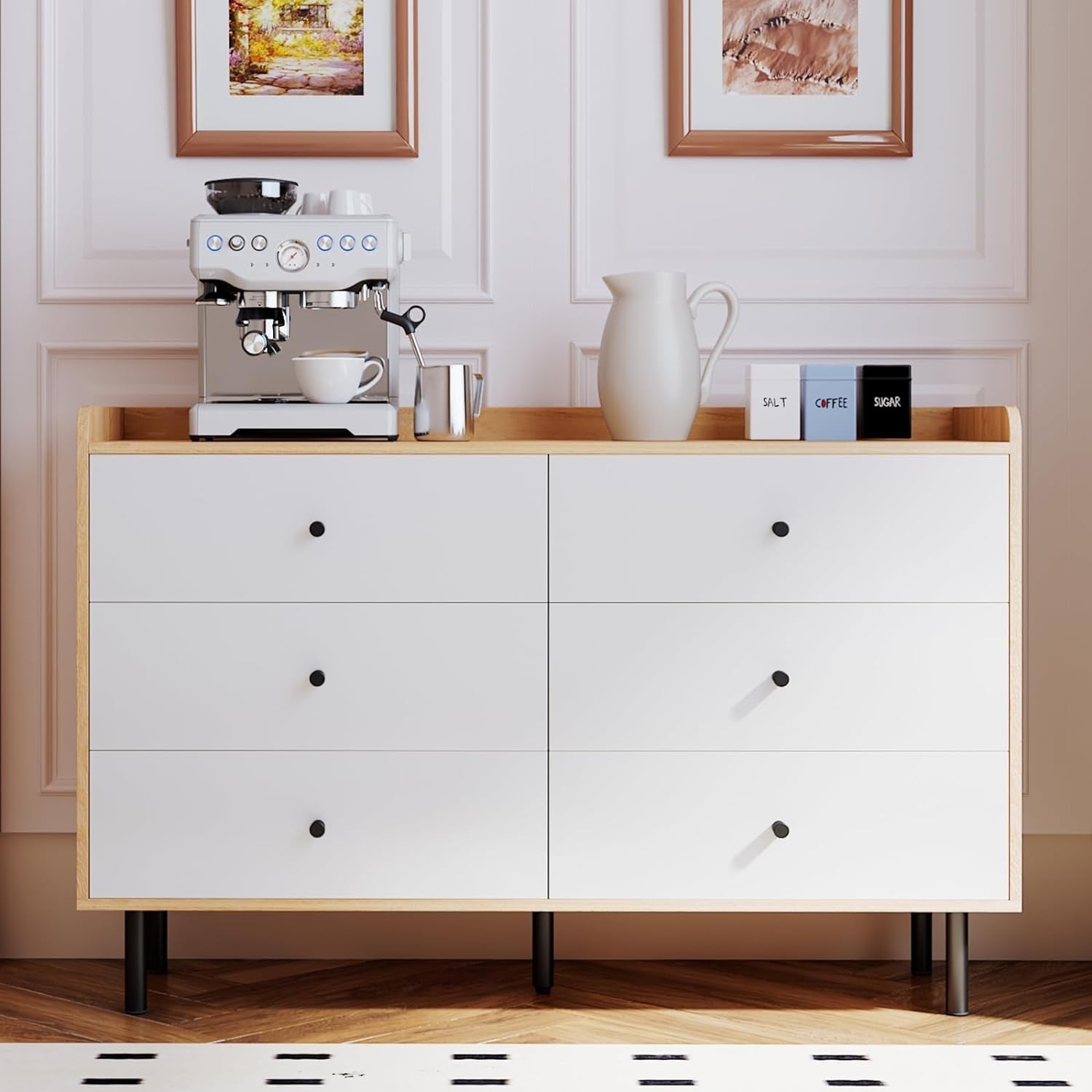 White Dresser With Six Drawers For Bedroom Storage