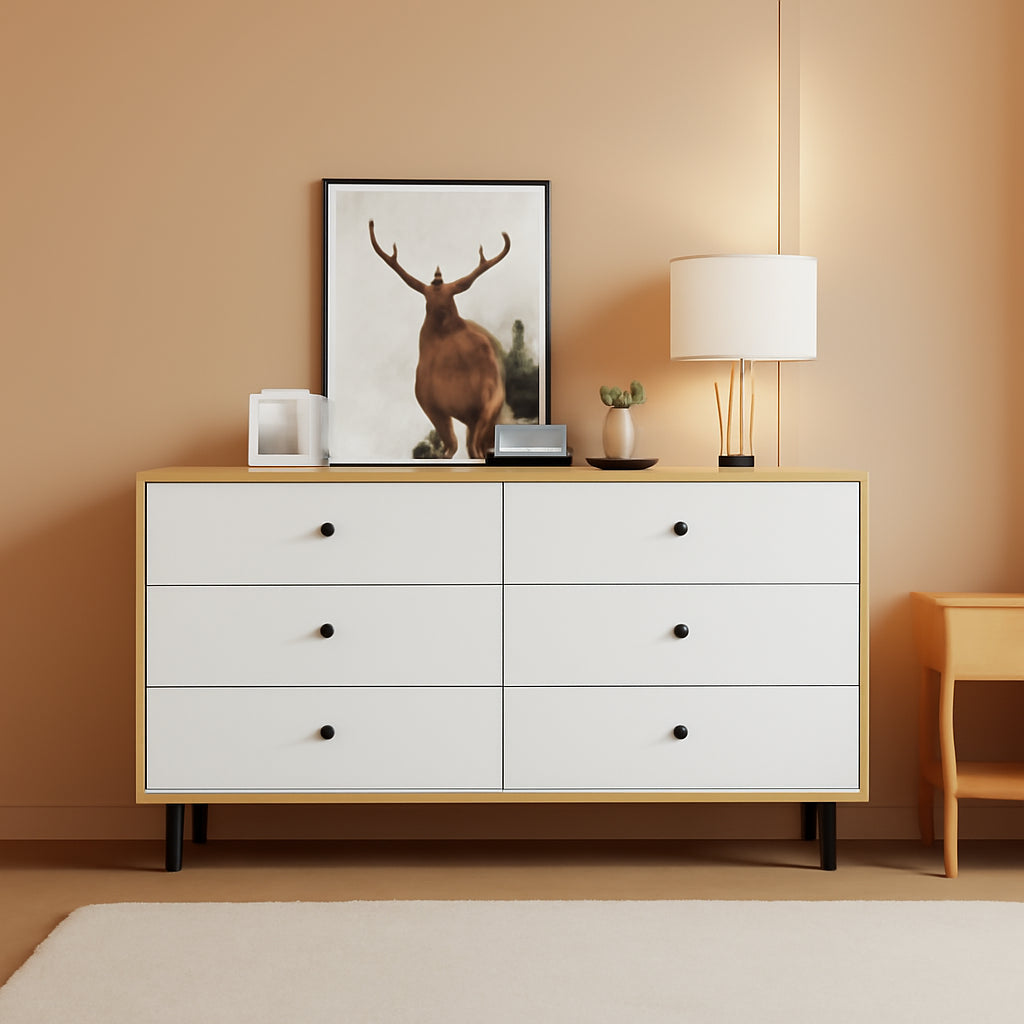 White Dresser With Six Drawers For Bedroom Storage