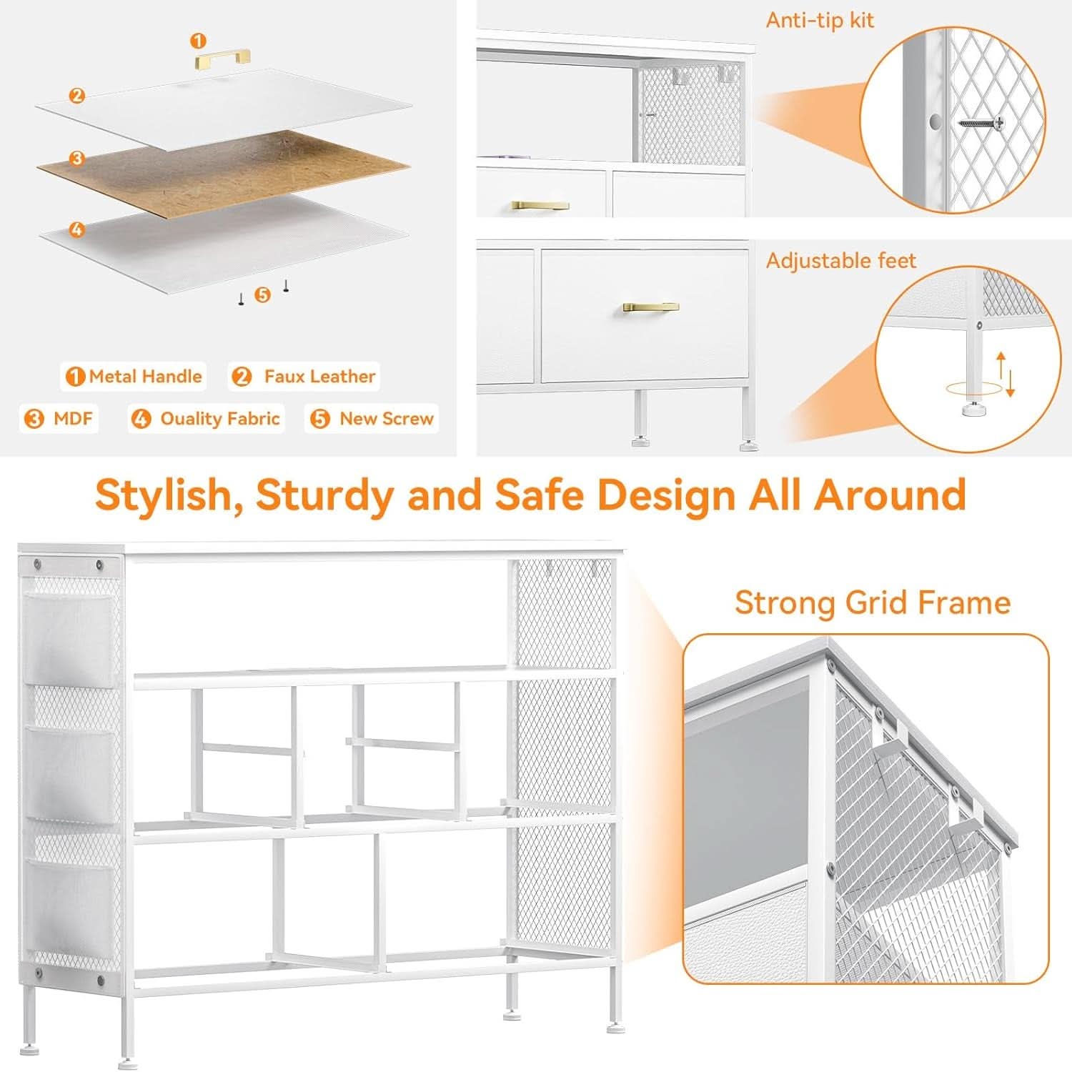 White Dresser With TV Stand And Outlets For Bedroom