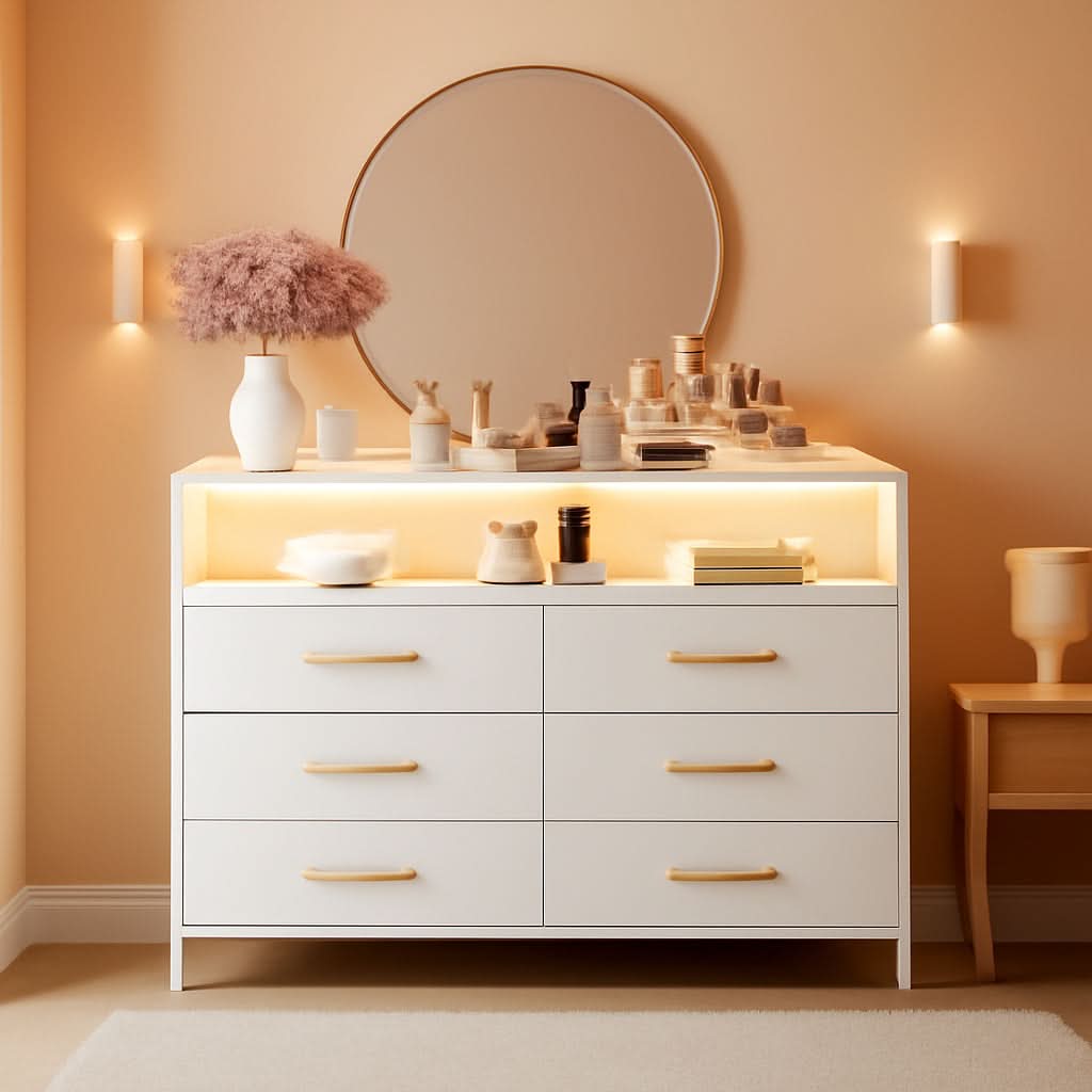 White Dresser With TV Stand And Outlets For Bedroom