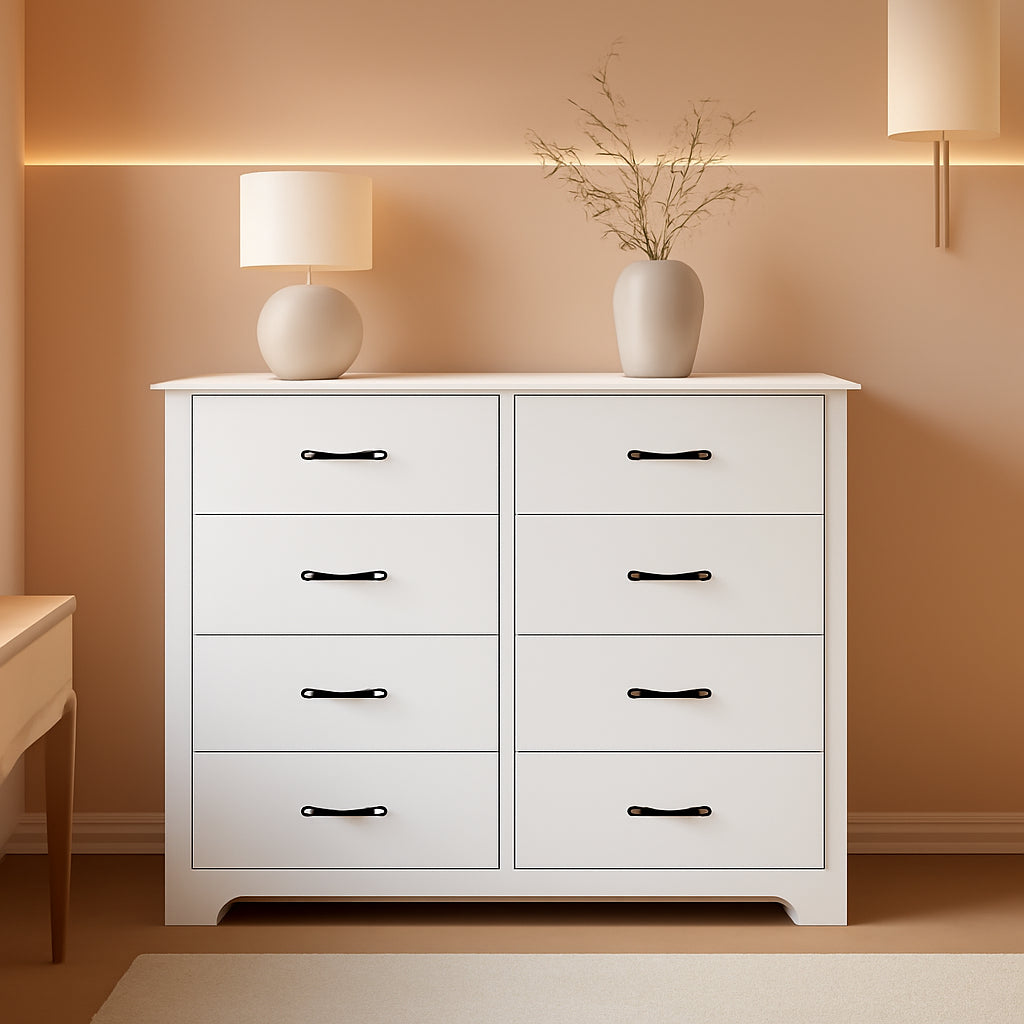 White Dresser With Wide Drawers For Bedroom Storage