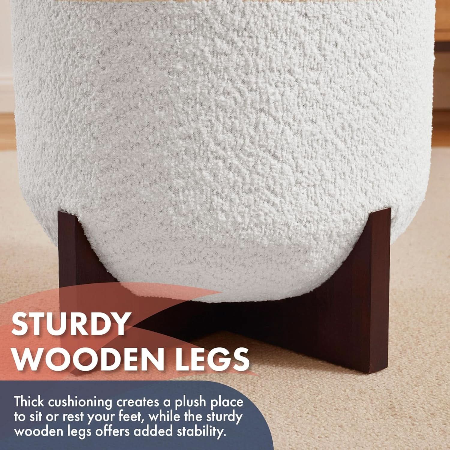 White Elegant Round Ottoman With Concealed Storage