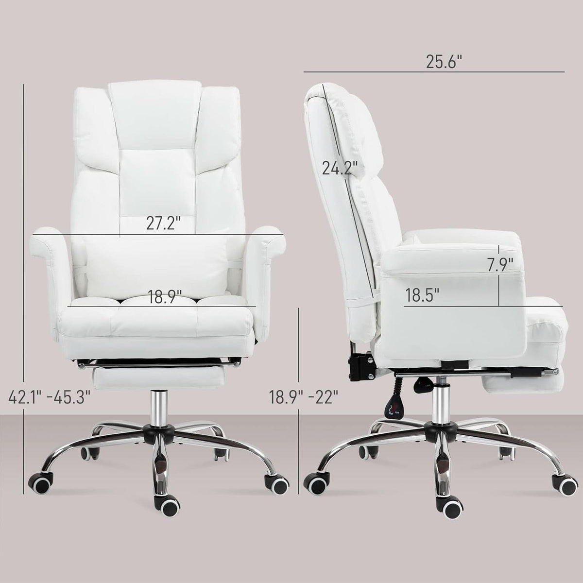 White Ergonomic Office Chair With Footrest And Swivel