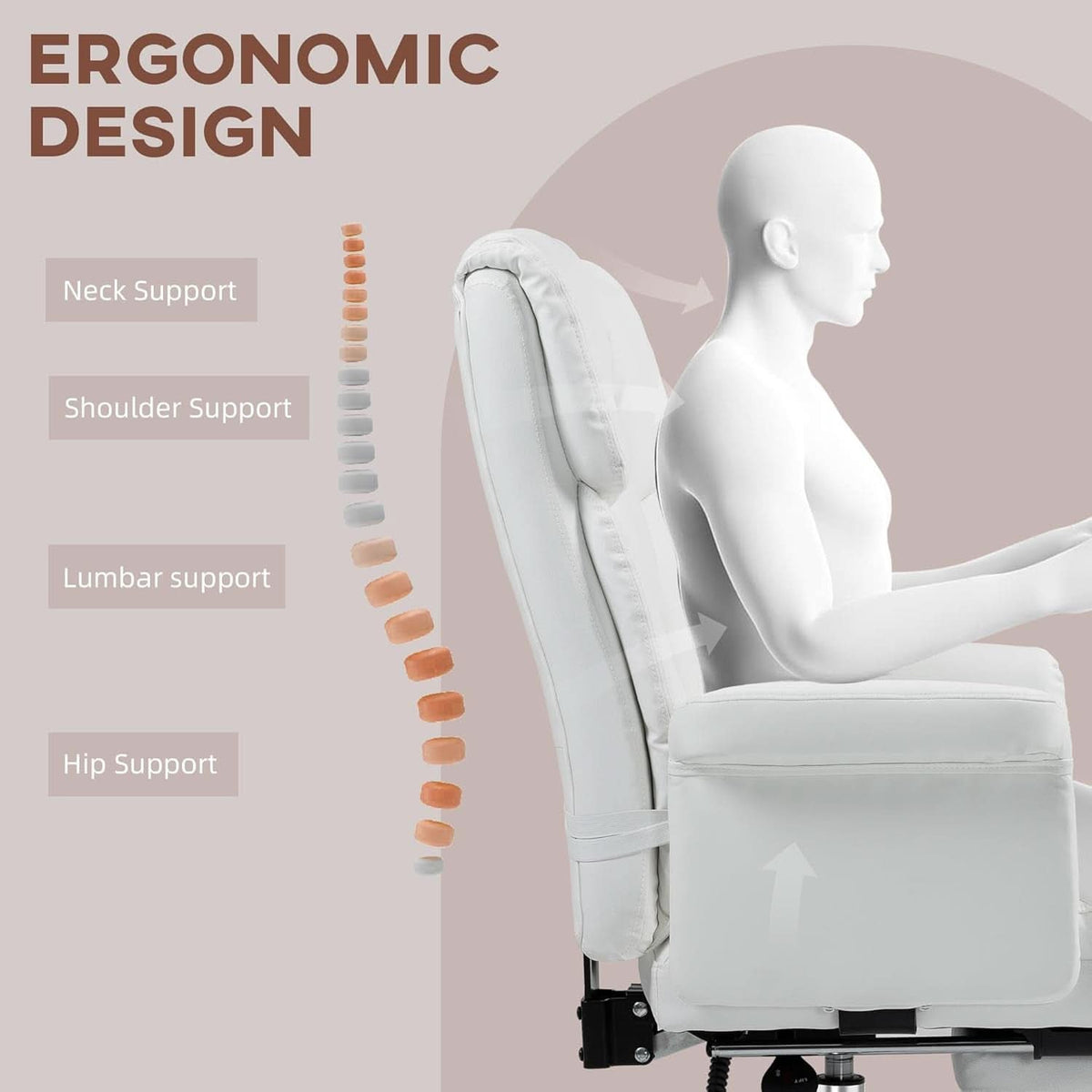 White Ergonomic Office Chair With Footrest And Swivel