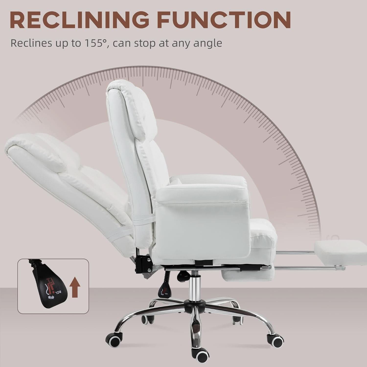 White Ergonomic Office Chair With Footrest And Swivel
