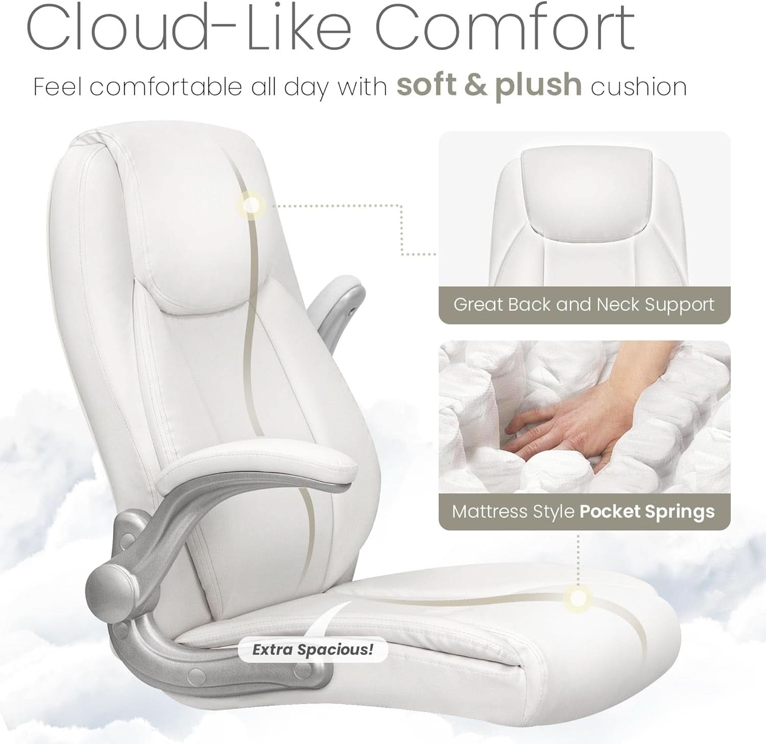 White Ergonomic Office Chair With Lumbar Support Adjustable