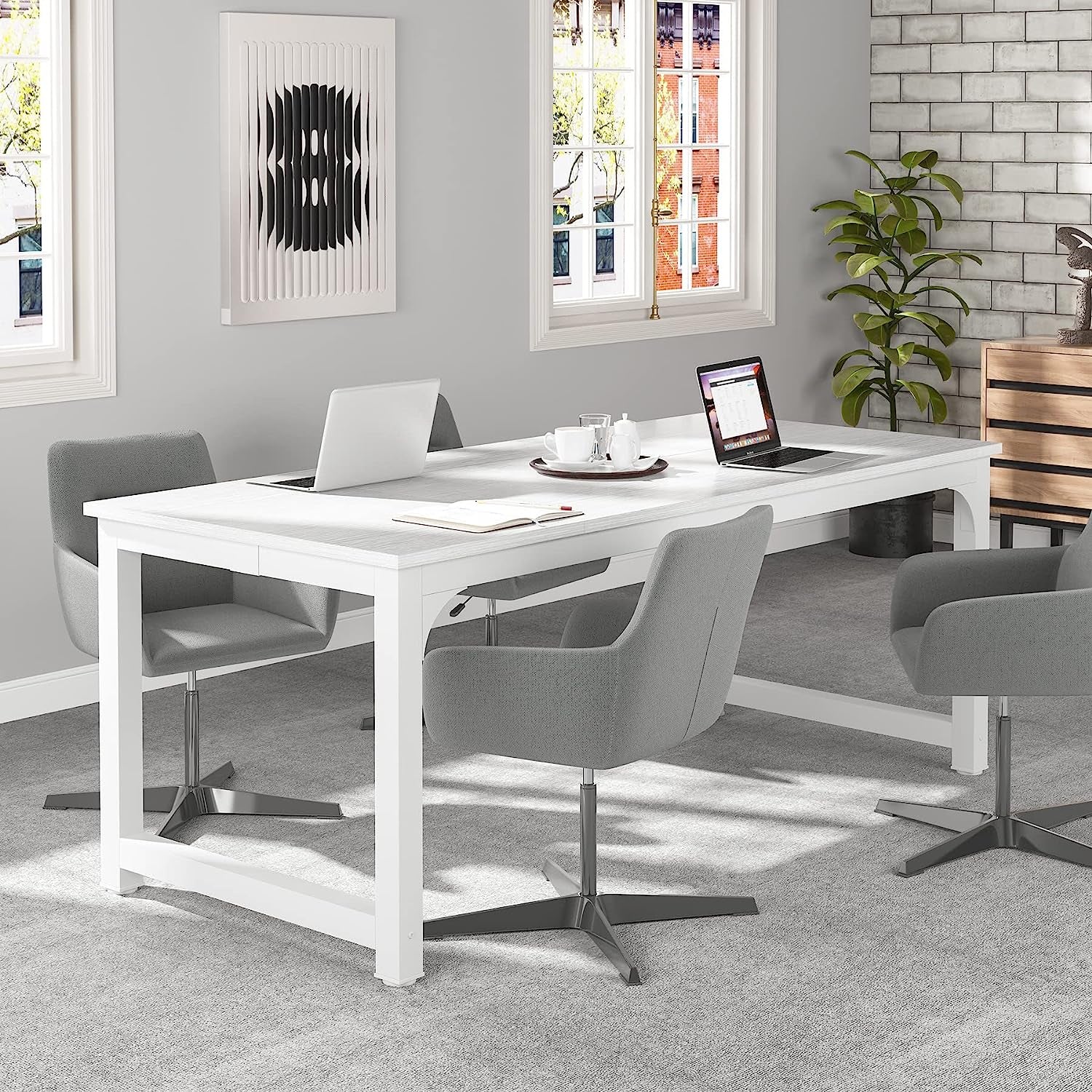 White Executive Office Computer Desk With Smooth Top