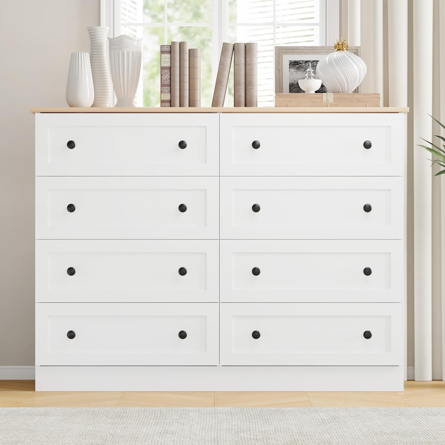 White Farmhouse 8 Drawer Dresser With Deep Drawers