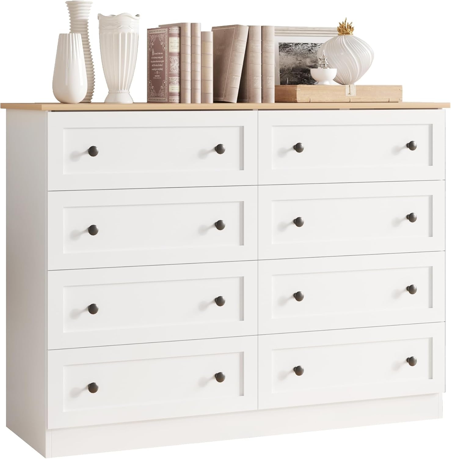 White Farmhouse 8 Drawer Dresser With Deep Drawers