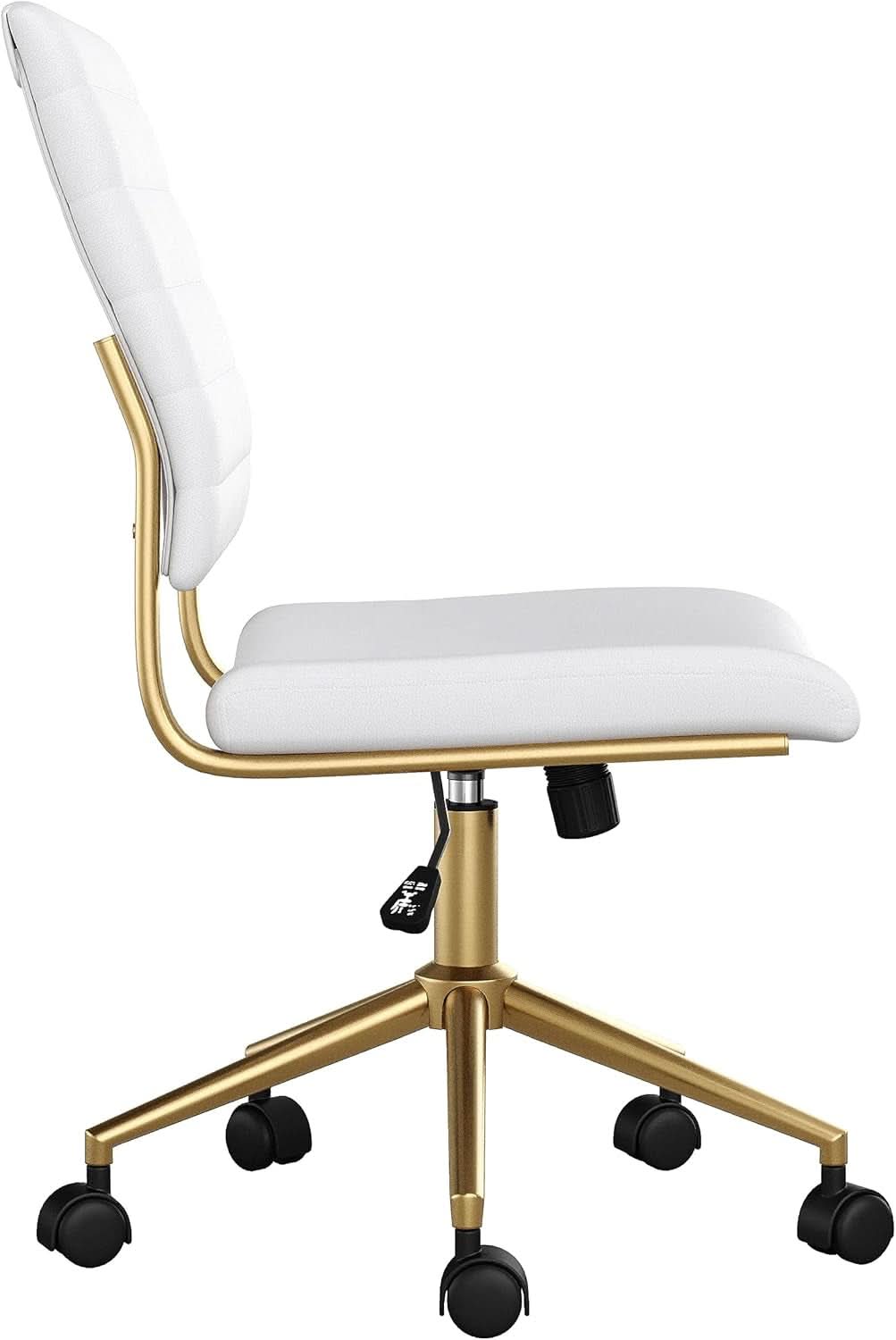 White Faux Leather Armless Swivel Chair Brass Frame