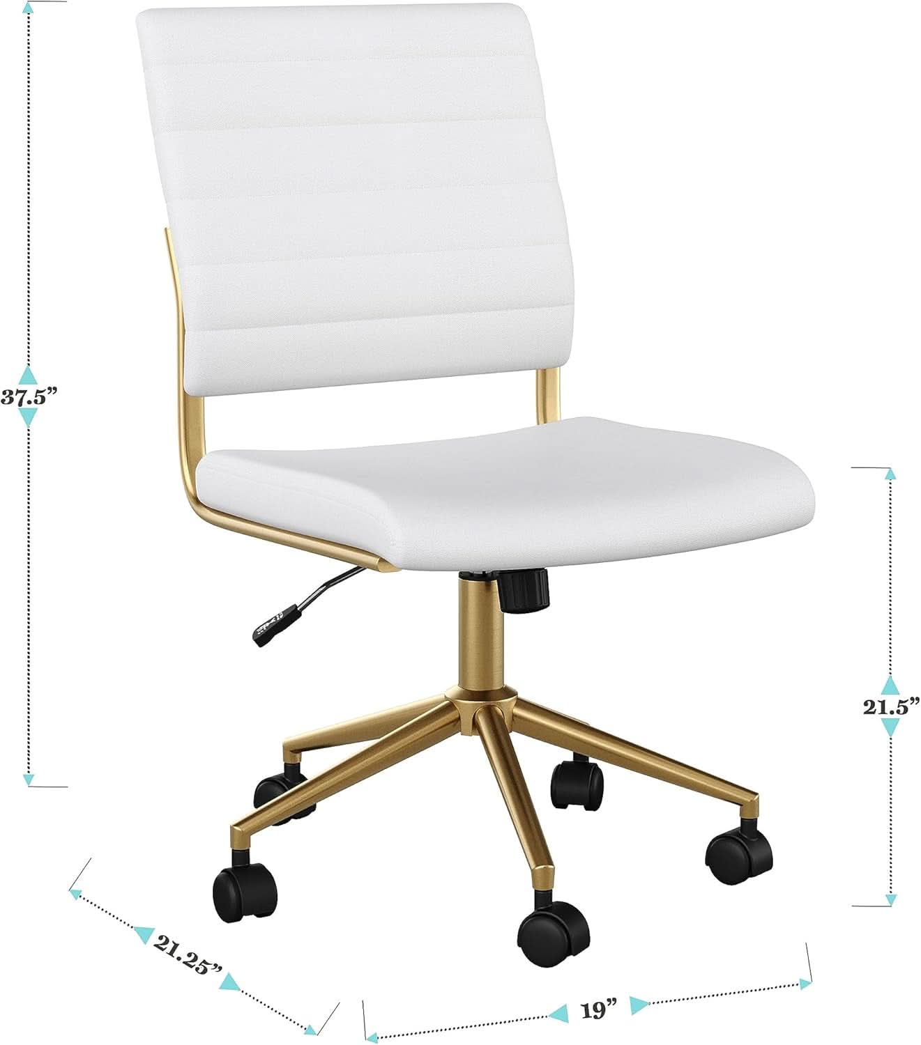 White Faux Leather Armless Swivel Chair Brass Frame