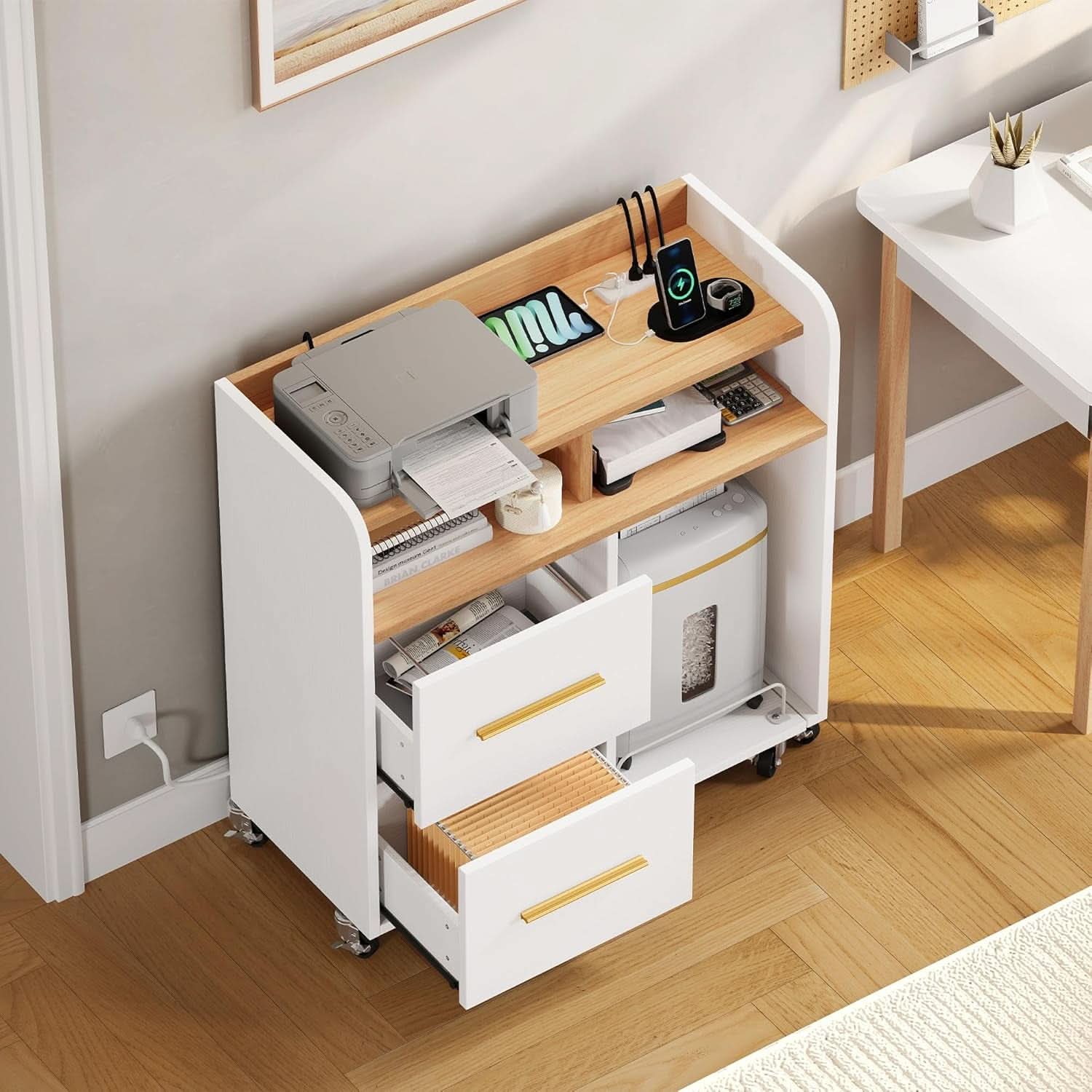 White File Cabinet With Charging Station Two Drawer Lateral File Cabinet