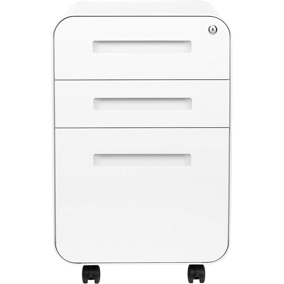 White Filing Cabinet With Lock And Wheels For Office