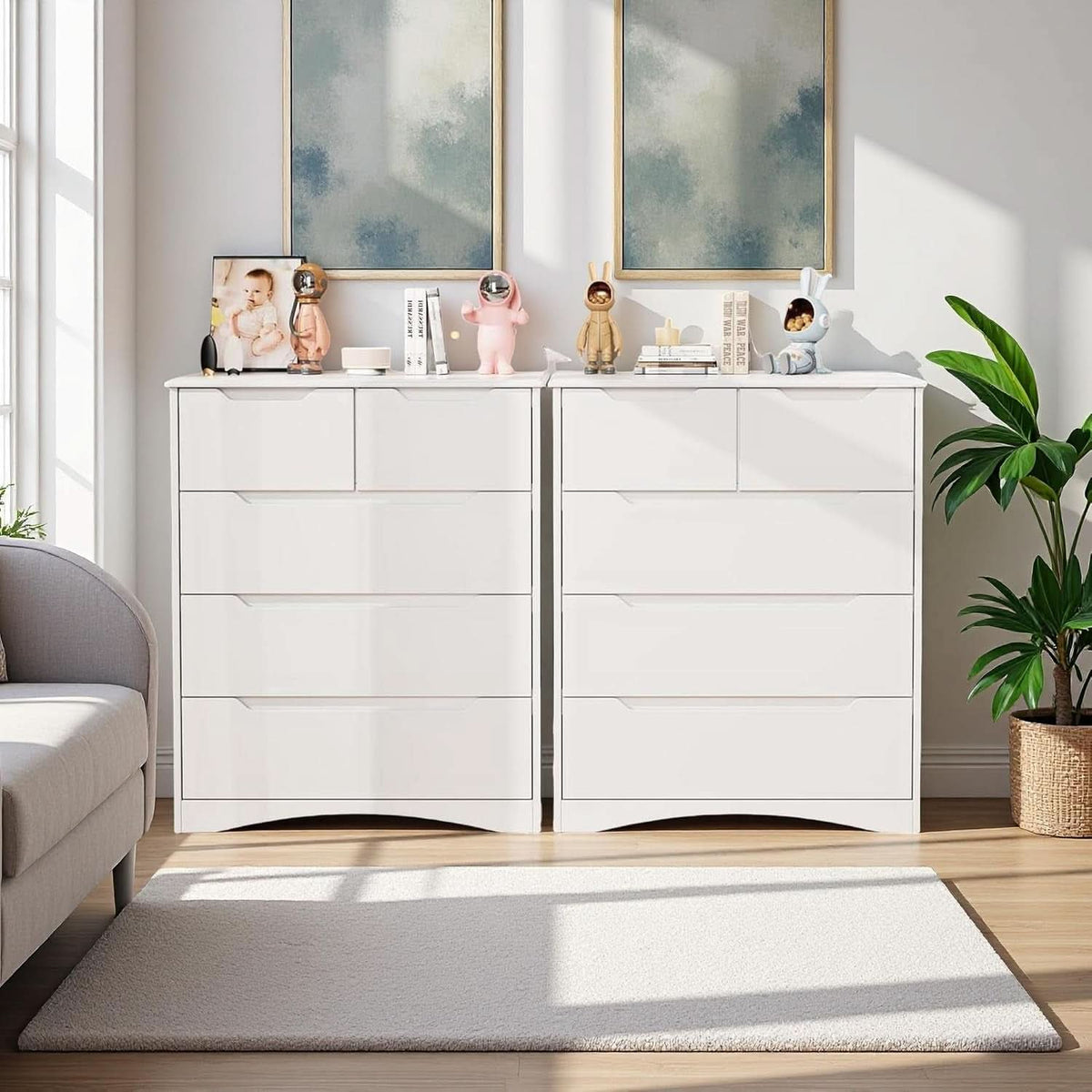 White Five Drawer Dresser With Premium StorageSpace