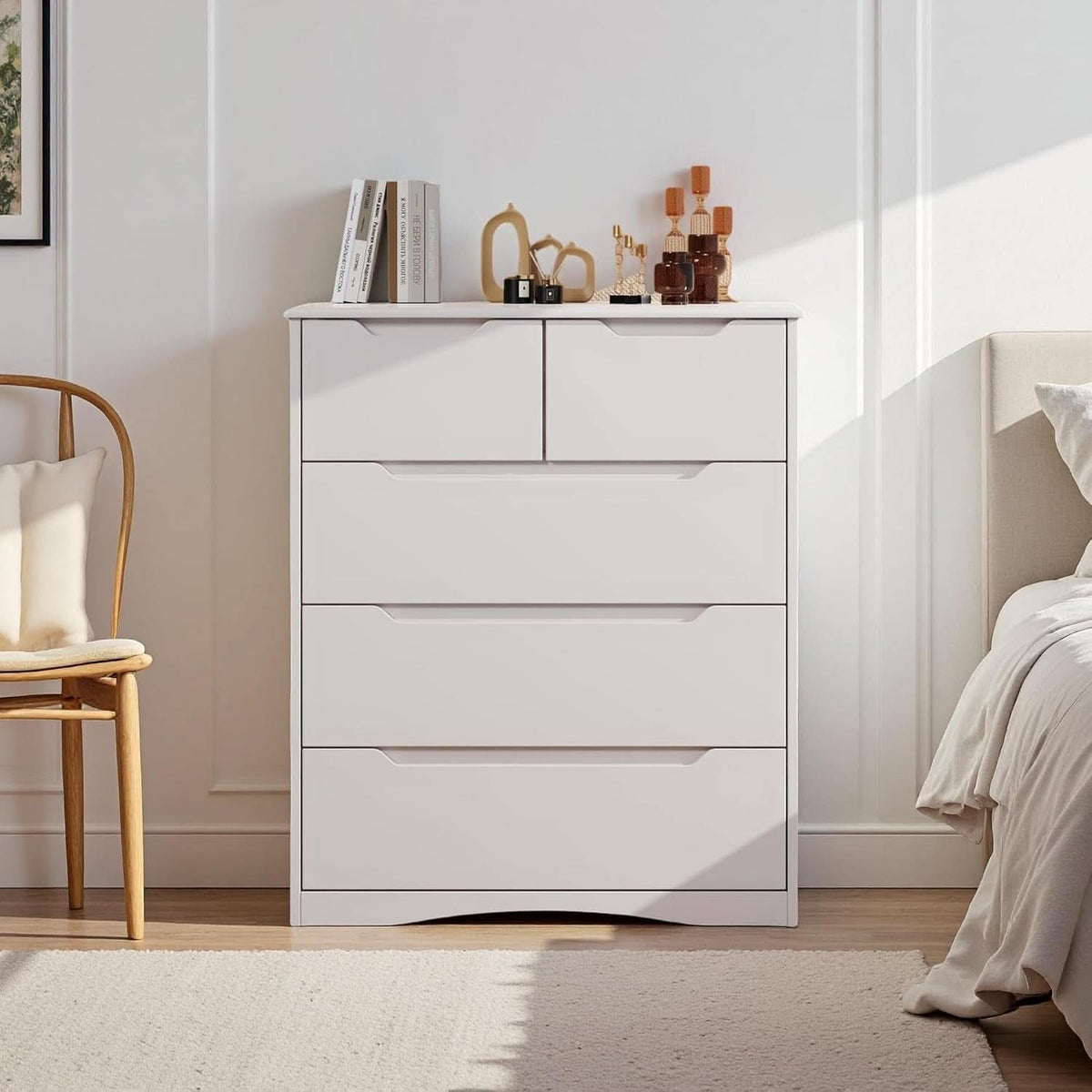White Five Drawer Dresser With Premium StorageSpace