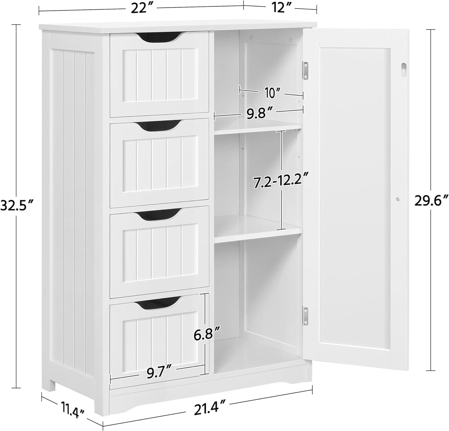 White Floor Cabinet With Four Drawers For Entryway Use