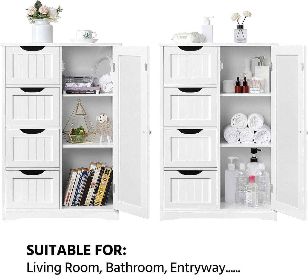 White Floor Cabinet With Four Drawers For Entryway Use
