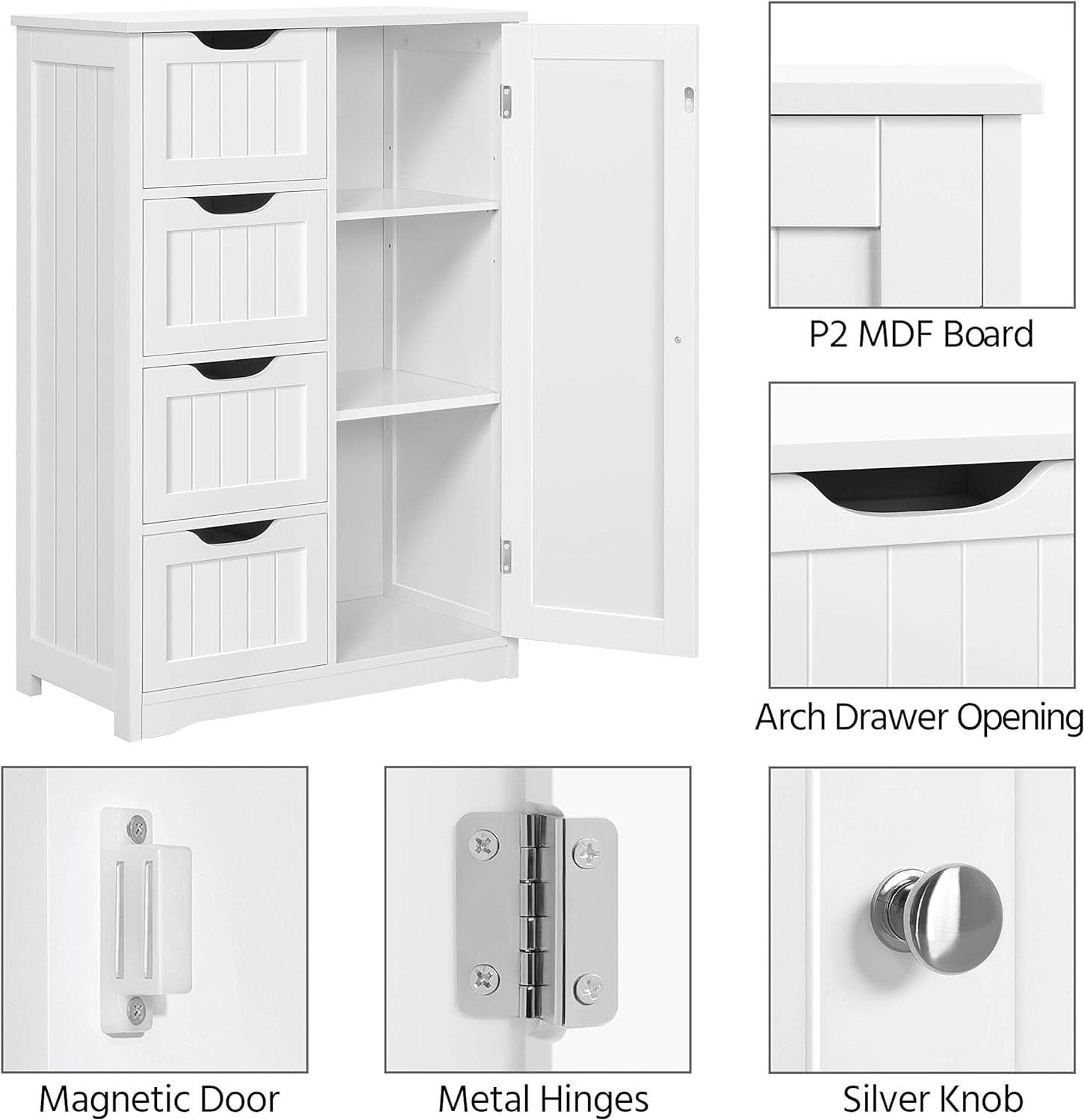White Floor Cabinet With Four Drawers For Entryway Use