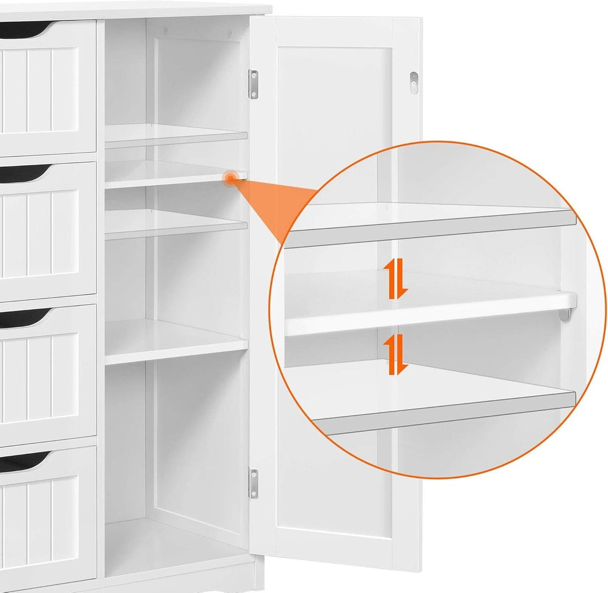 White Floor Cabinet With Four Drawers For Entryway Use