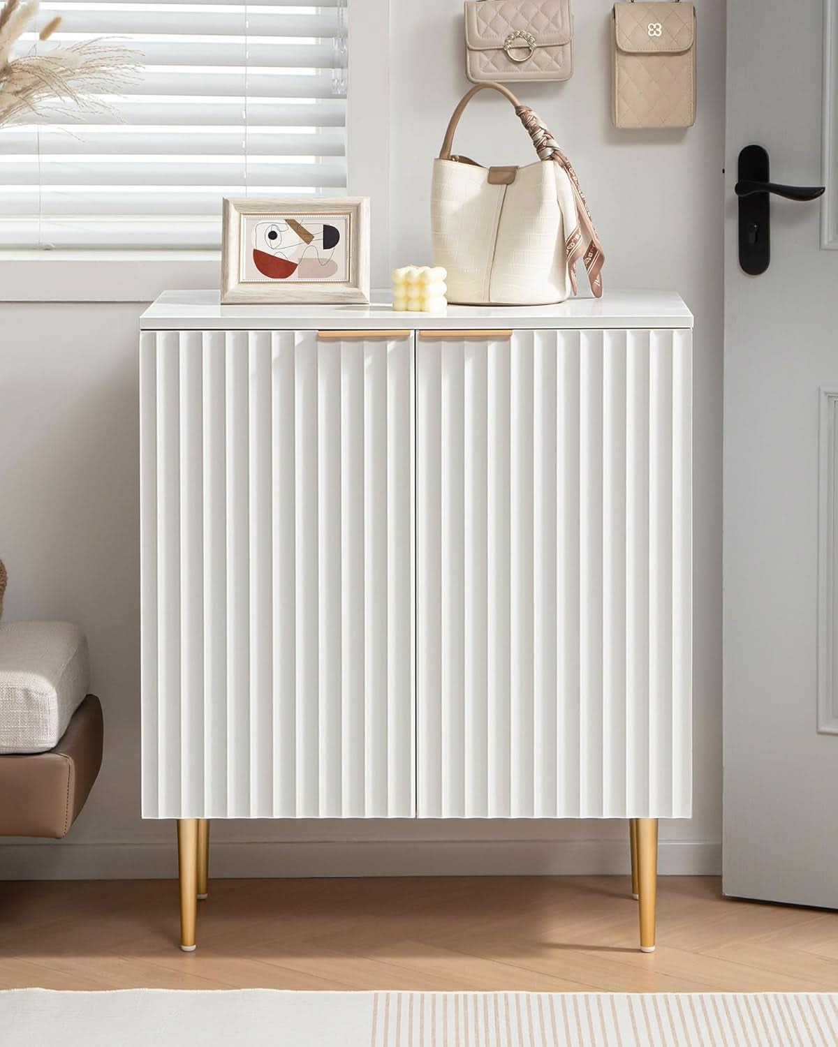 White Fluted Storage Cabinet Set Of 2 Modern Sideboards