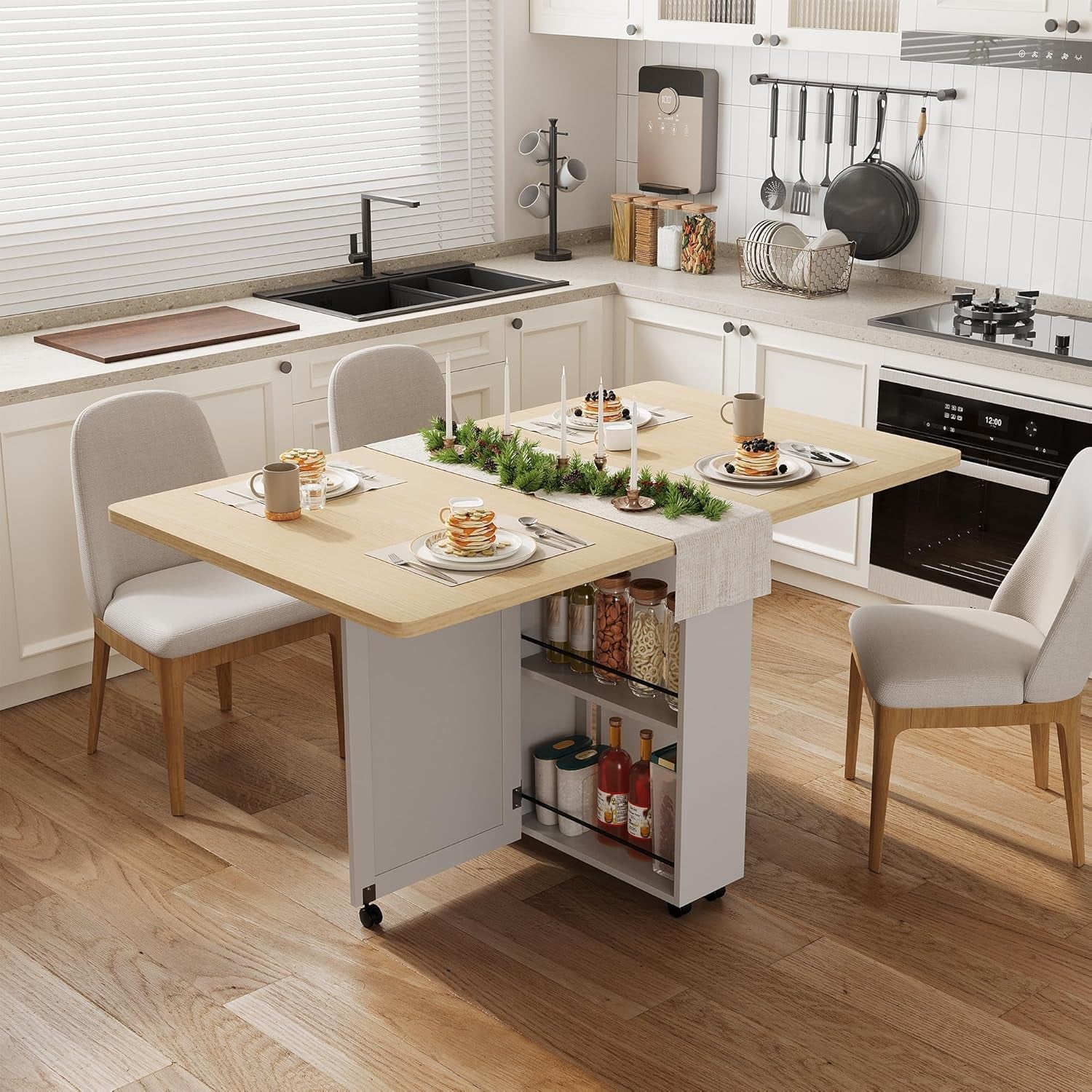 White Folding Dining Table With Storage Seats Four