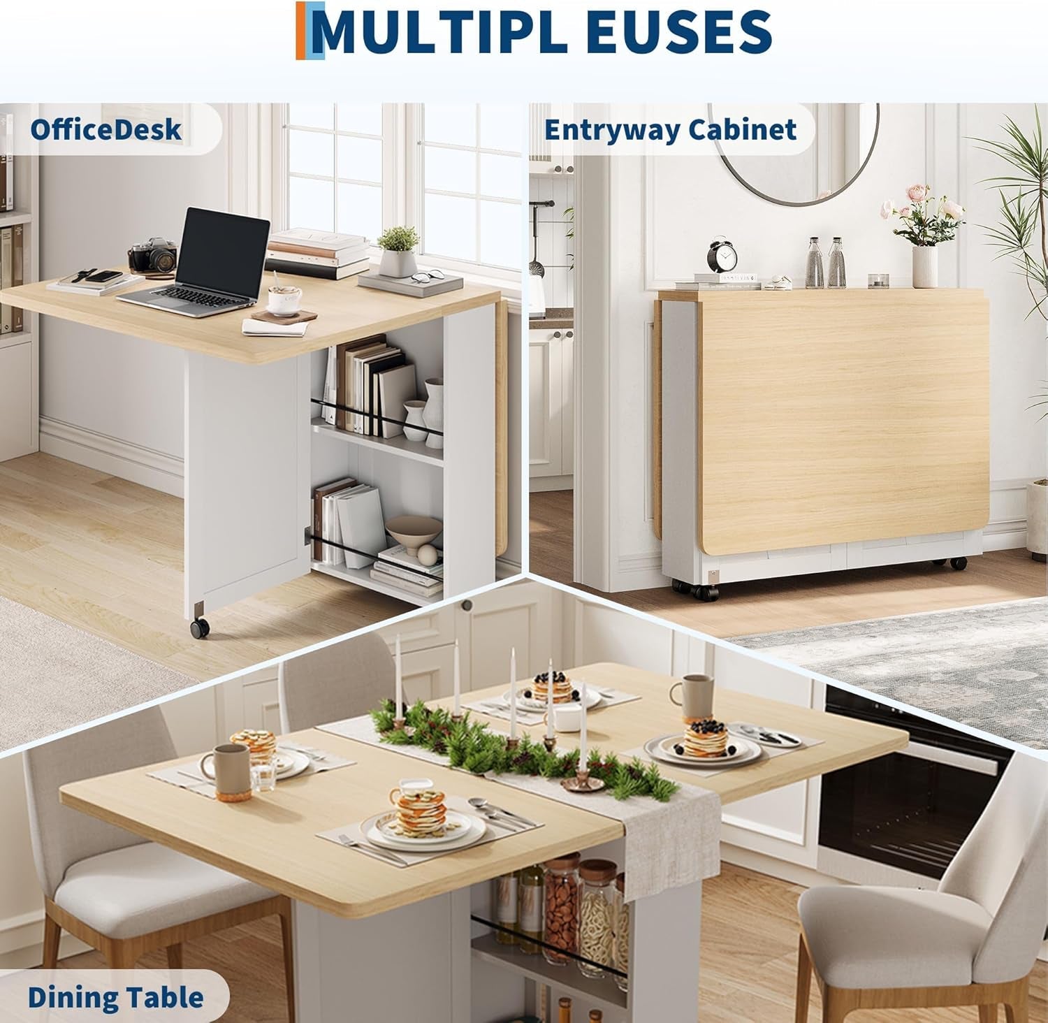 White Folding Dining Table With Storage Seats Four