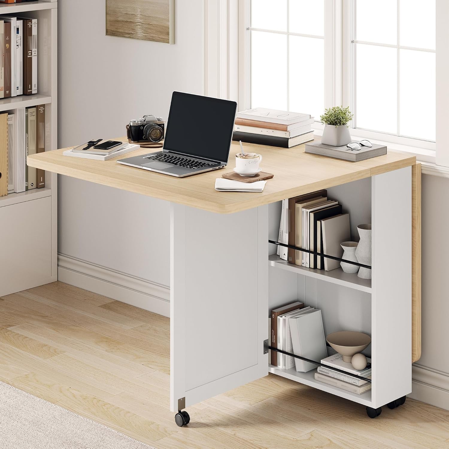 White Folding Dining Table With Storage Seats Four
