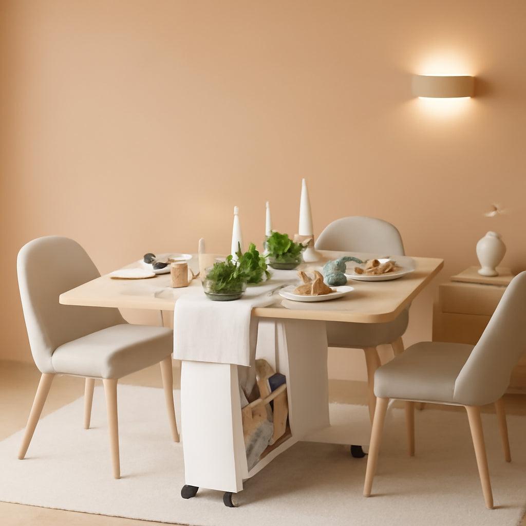 White Folding Dining Table With Storage Seats Four
