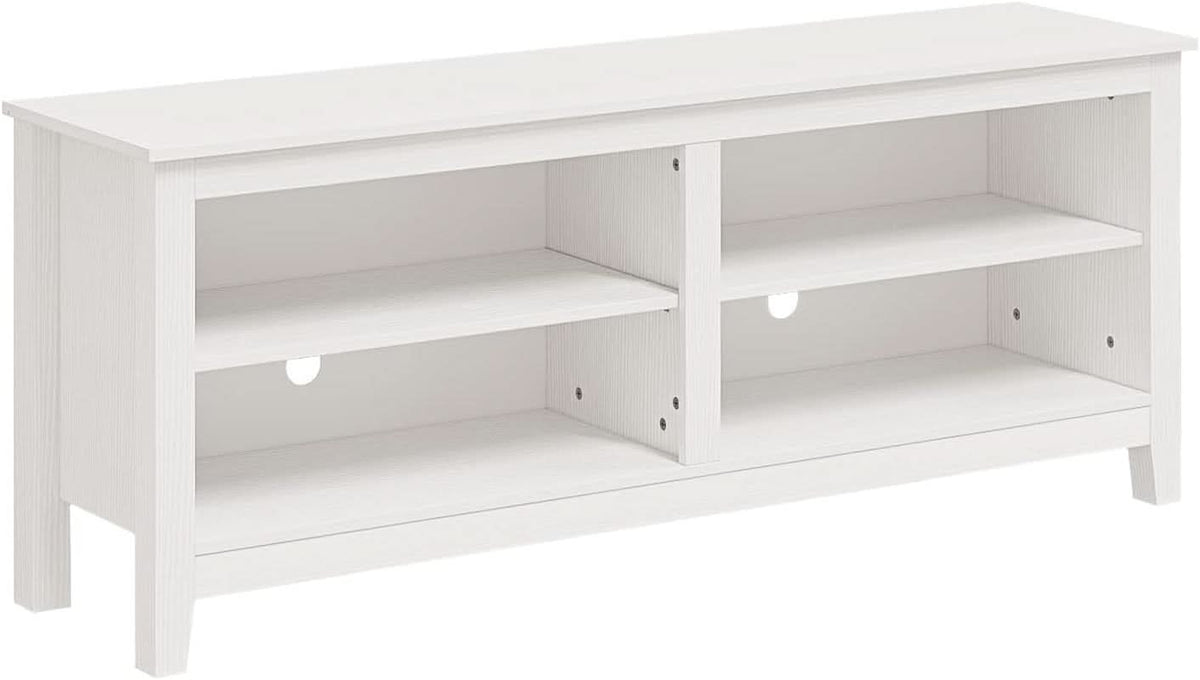 White Four Cubby TV Stand For 60 Inch TV With Open Storage