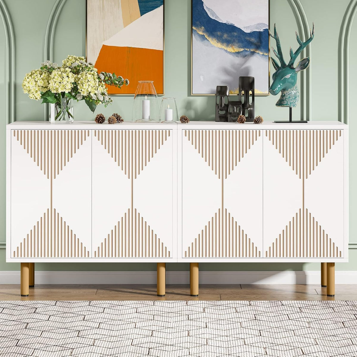 White Four Door Sideboard Cabinet For Dining Room Storage