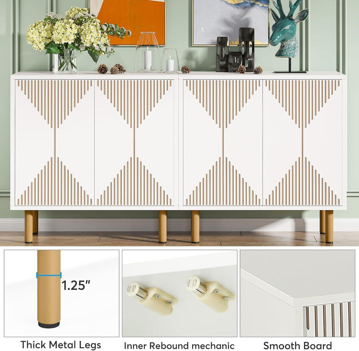White Four Door Sideboard Cabinet For Dining Room Storage