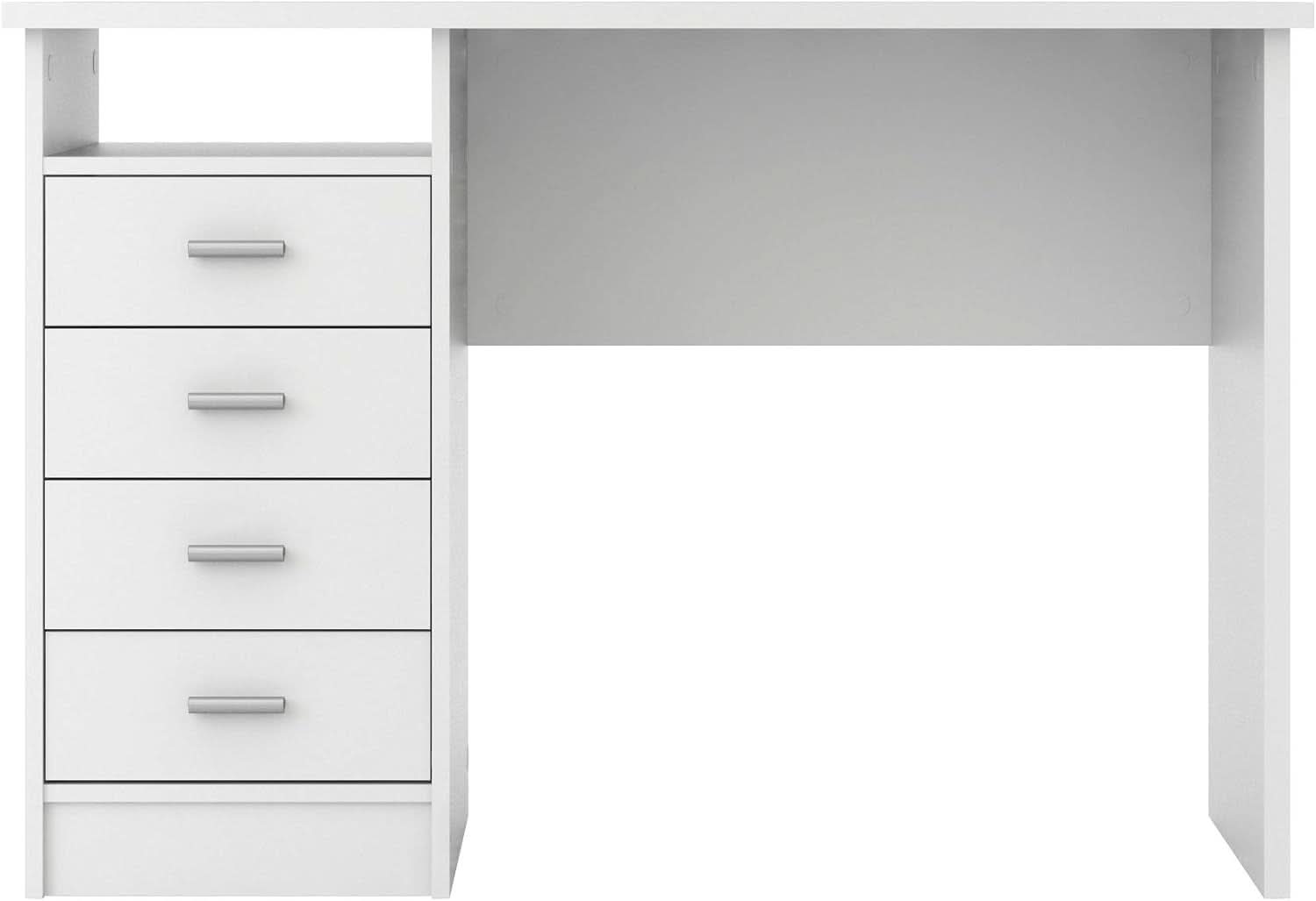 White Four Drawer Desk With Storage For Home Office