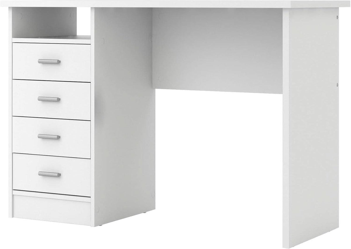White Four Drawer Desk With Storage For Home Office